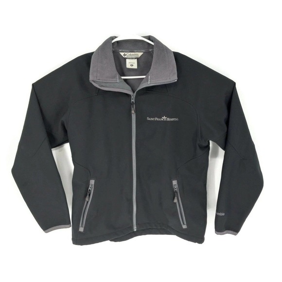 Saint Francis Hospital Columbia Mens Jacket Coat Black Gray Pockets Mock Neck M - Picture 1 of 9